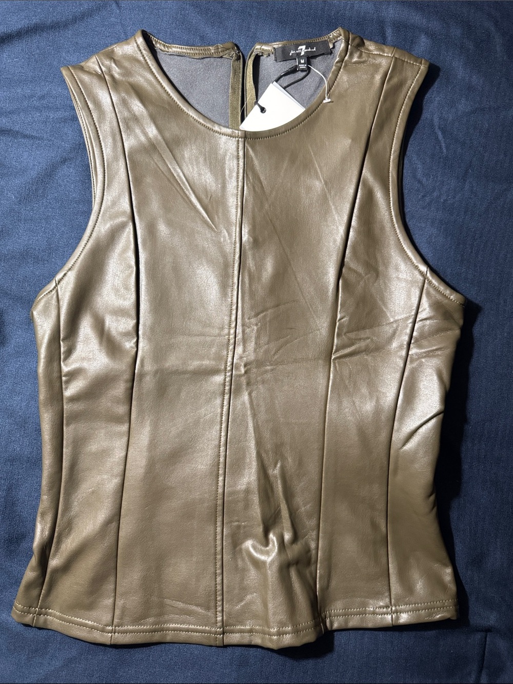 7 For All Mankind Olive Green Faux Leather Sleeveless Tank Top
